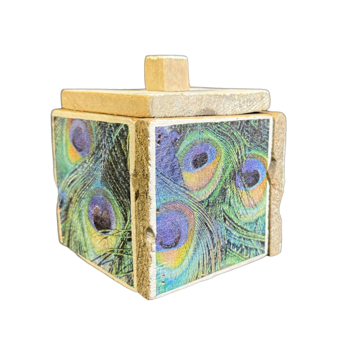 Geschenkbox Old Dutch Pfauenfedern, 10 x 10 x 12 cm