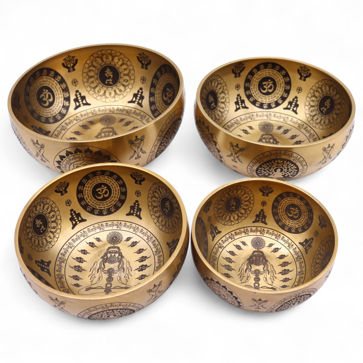 Klangschalen-Set – Messing graviert Yogi – 4-teilig