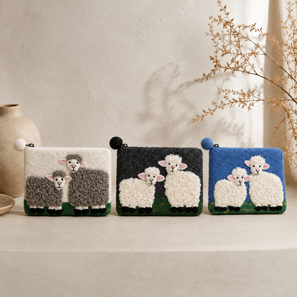 Filz-Täschchen – Klassische Schafe – 3er-Set