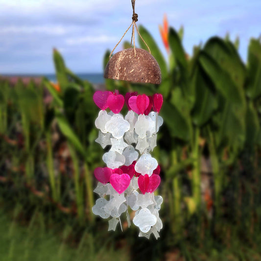 Windspiel Kokos & Capiz – Rosa/Weiß – 35 cm