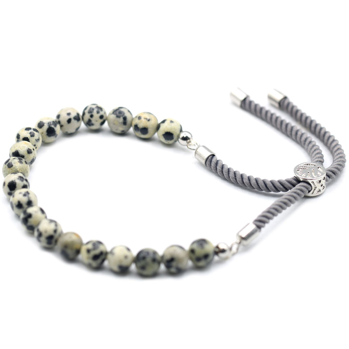 Armband – Edelstein Schnur versilbert anthrazit – Dalmatiner-Jaspis