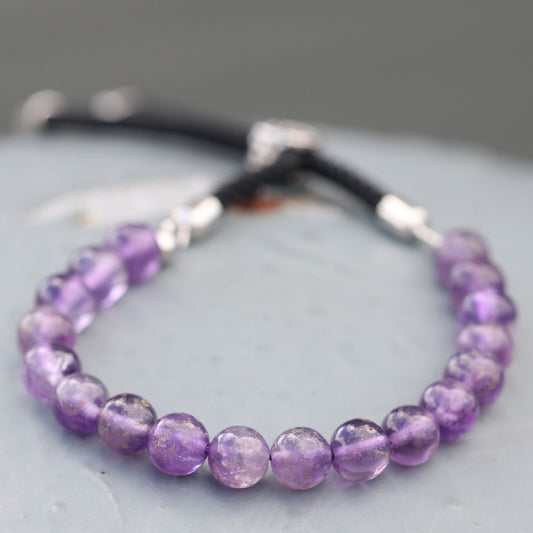 Armband – Edelstein Schnur versilbert schwarz – Amethyst