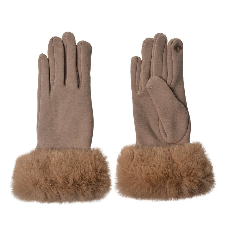 Handschuhe mit Kunstfell in Beige