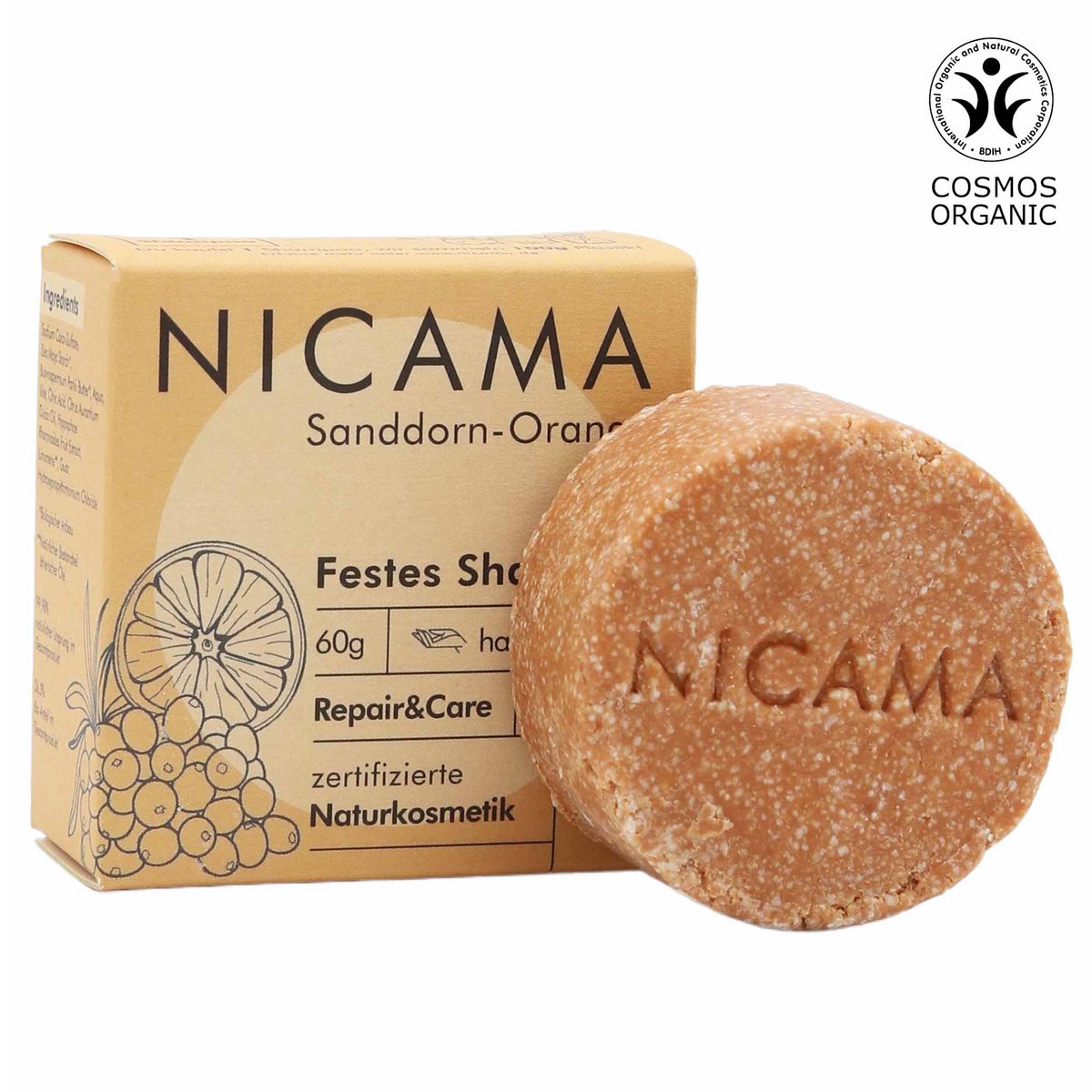 Festes Shampoo - Sanddorn-Orange (Bio) - 60 g | NICAMA