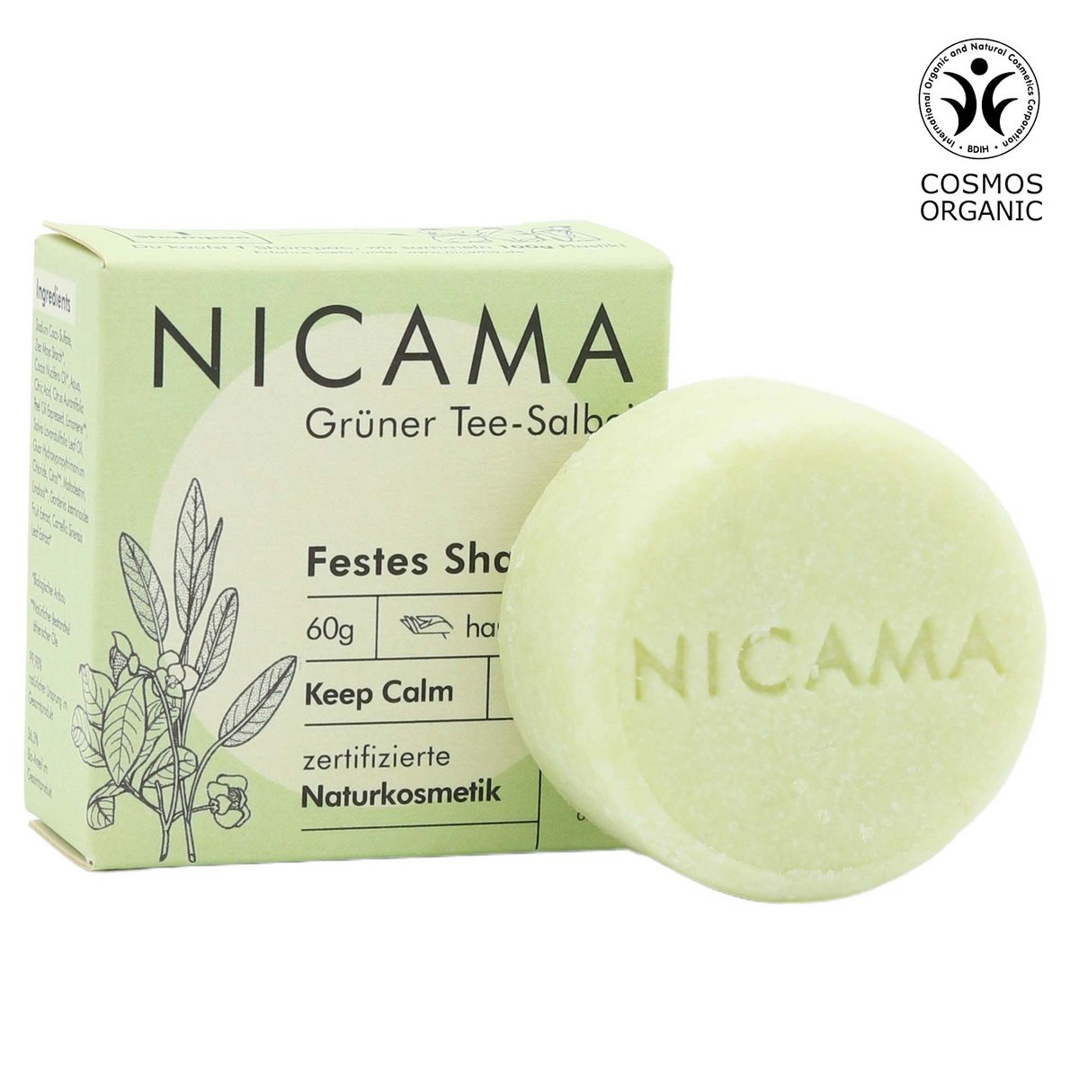 Festes Shampoo - Grüner Tee-Salbei (Bio) - 60 g | NICAMA