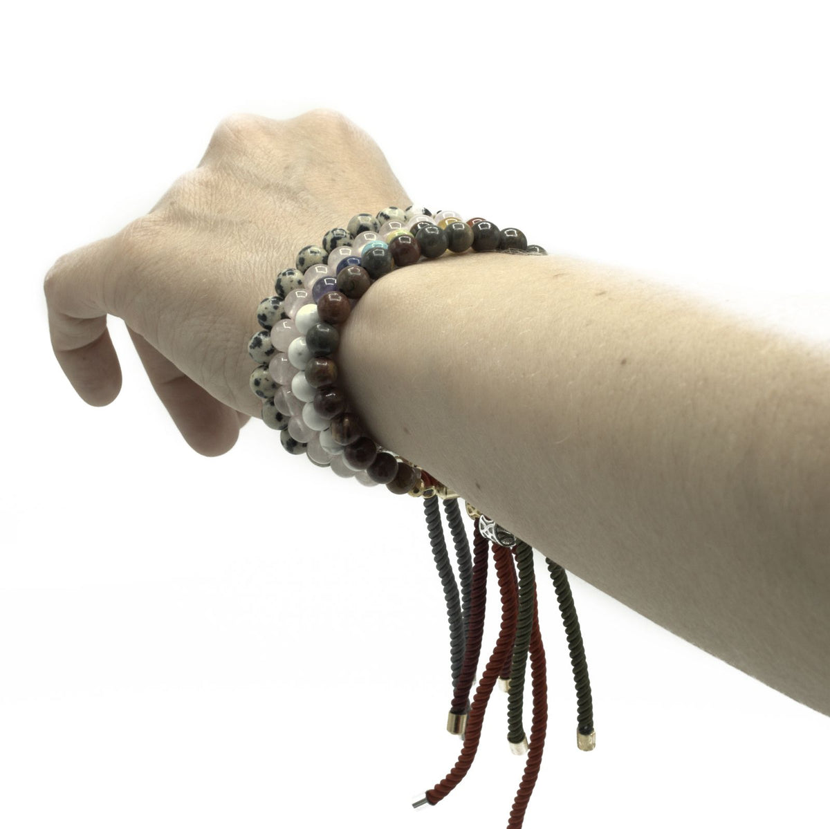 Armband – Edelstein Schnur versilbert anthrazit – Dalmatiner-Jaspis