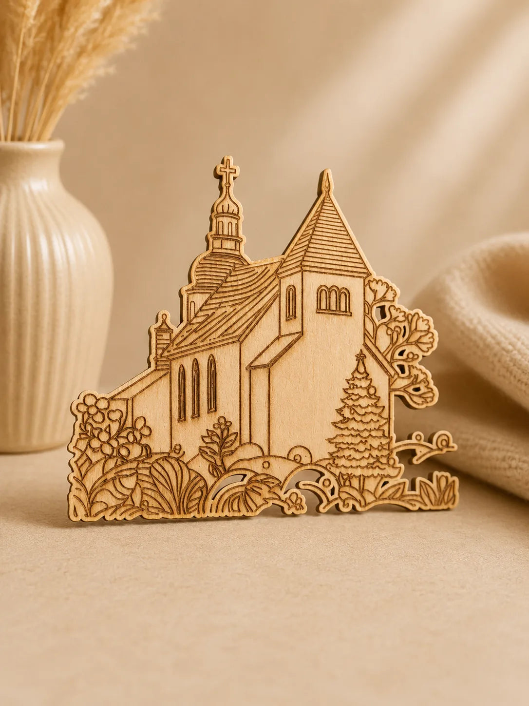 Magnet Liobakirche Petersberg aus Holz von mk-kreativ
