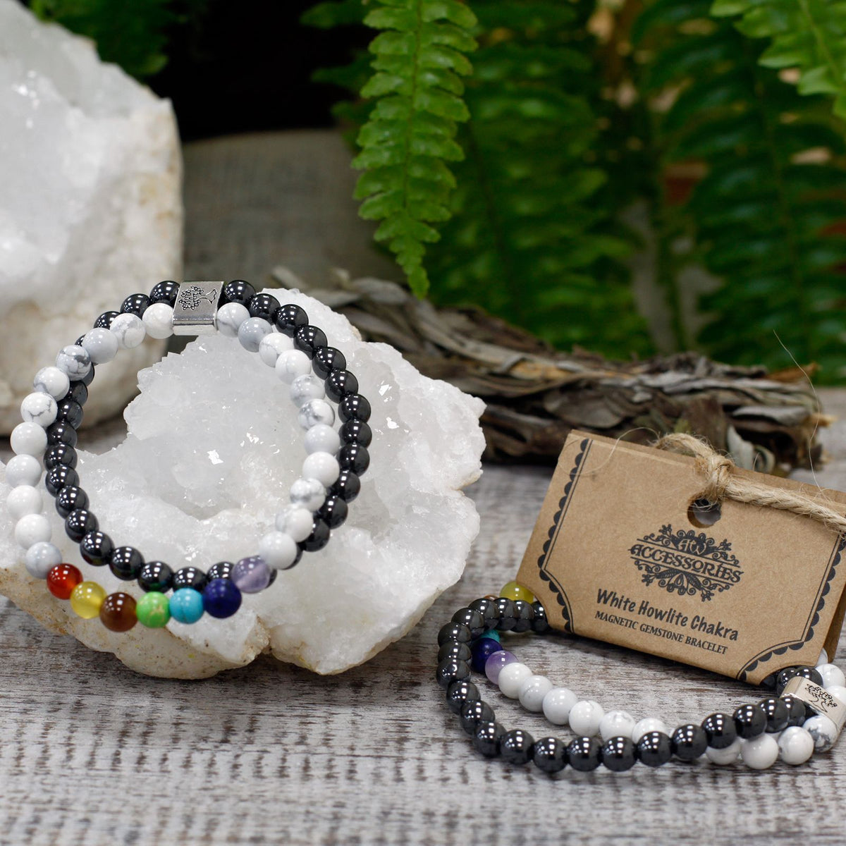 Armband – Magnet-Edelstein Chakra Howlith weiß
