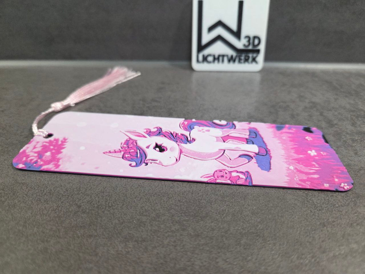 3D-gedrucktes Lesezeichen „Süßes Einhorn“ – in traumhaften Lila- & Pinktönen