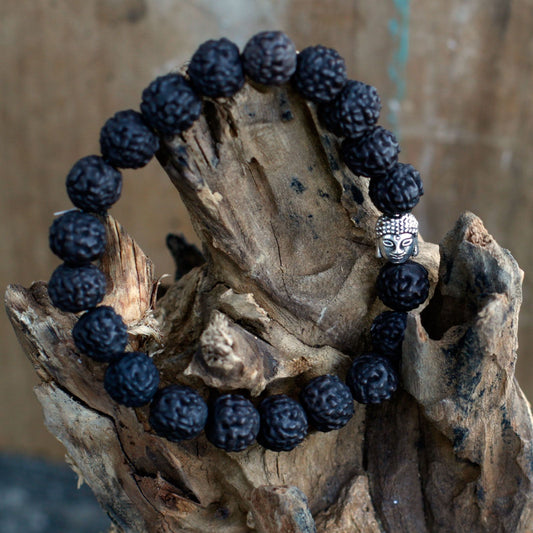 Rudraksha-Armreif Mala mit Buddha – Dunkel