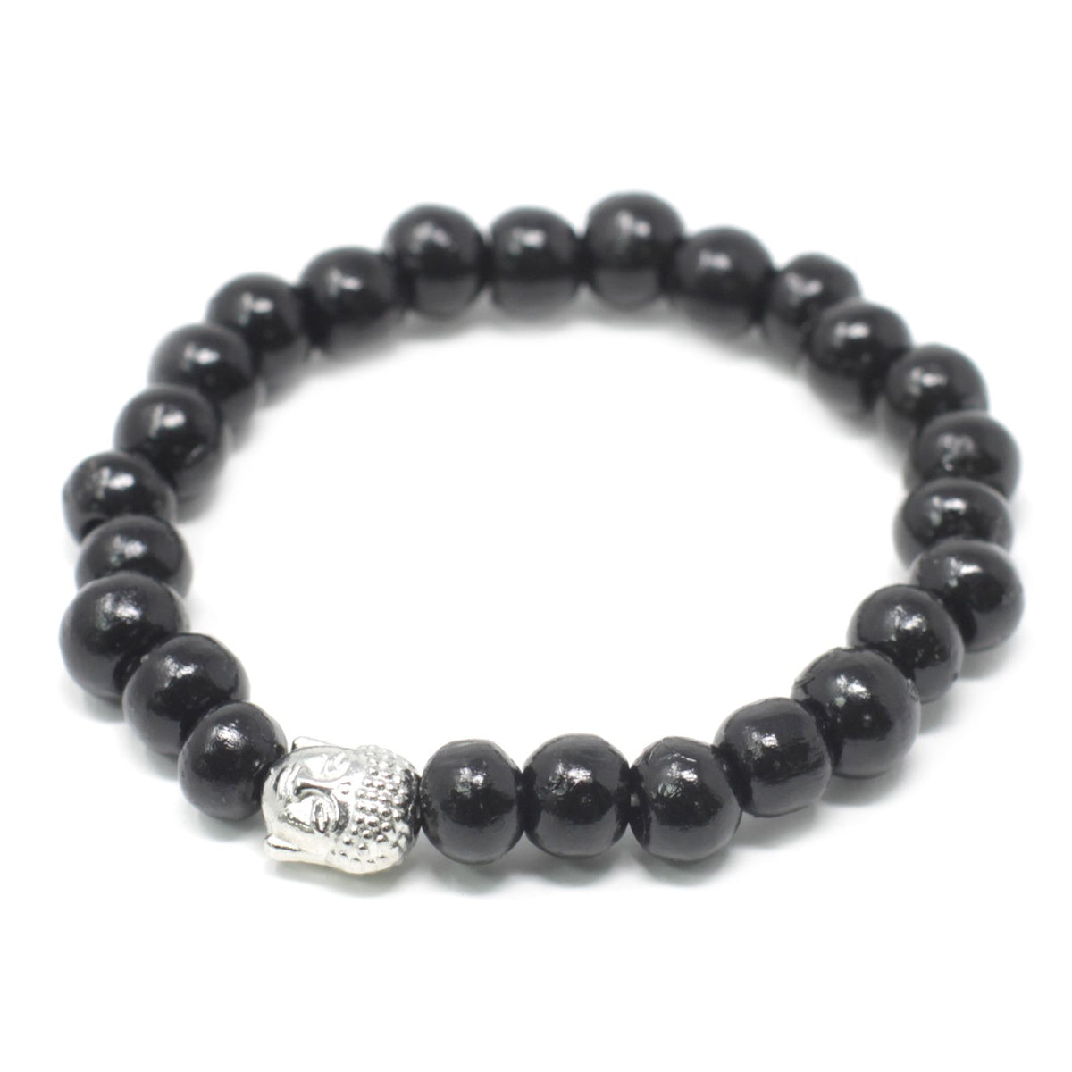 Armreif mit dunklen Holzperlen & Buddha