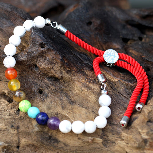 Armband – Edelstein Schnur versilbert rot – Howlith Chakra