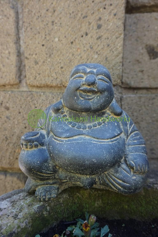 Happy Buddha mit Geldsack – Steinguss – 20 cm