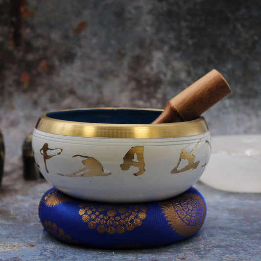 Klangschalen-Set – Yoga weiß/blau – 14 cm