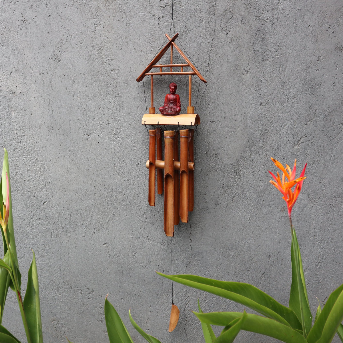 Bambus-Windspiel – Brauner Buddha – 6 Röhren