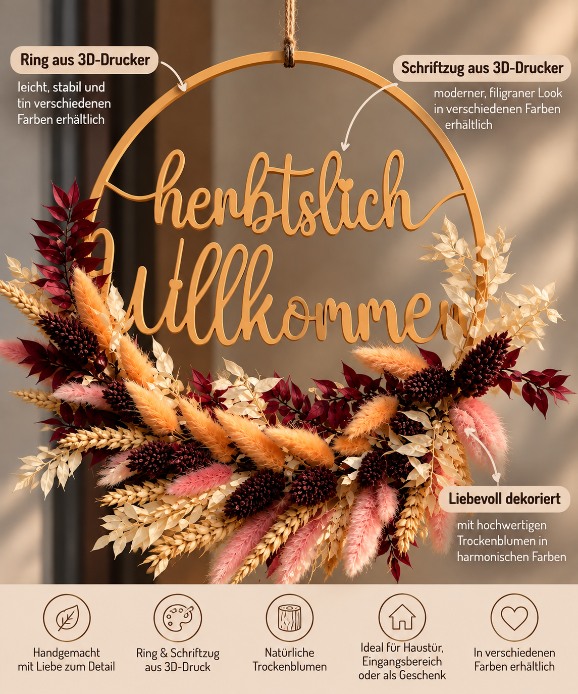Herbstkranz „Herbstlich Willkommen“ – Detail