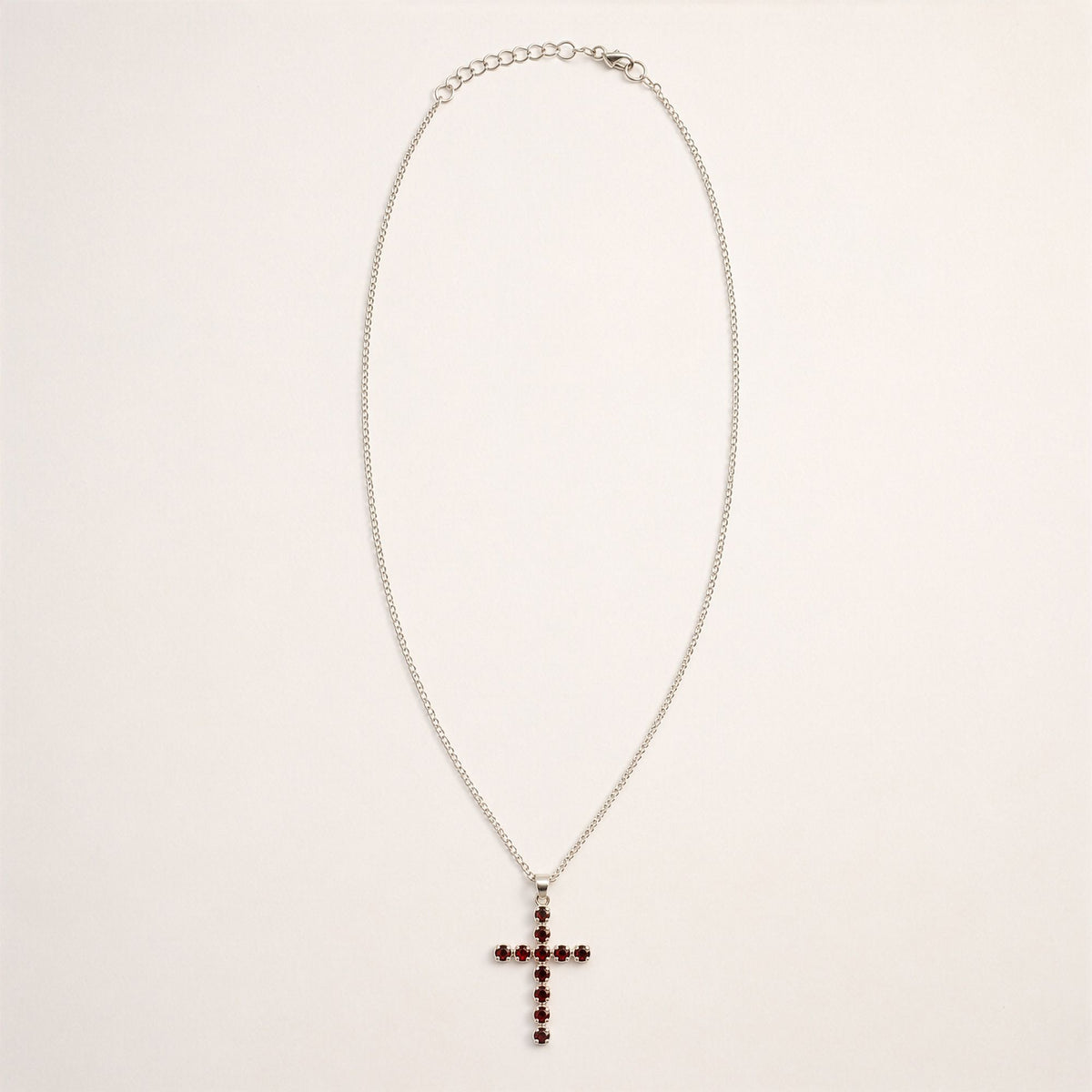 Anhänger – Devotional versilbert Kette – Granat-Kreuz