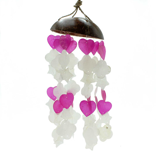 Windspiel Kokos & Capiz – Rosa/Weiß – 35 cm