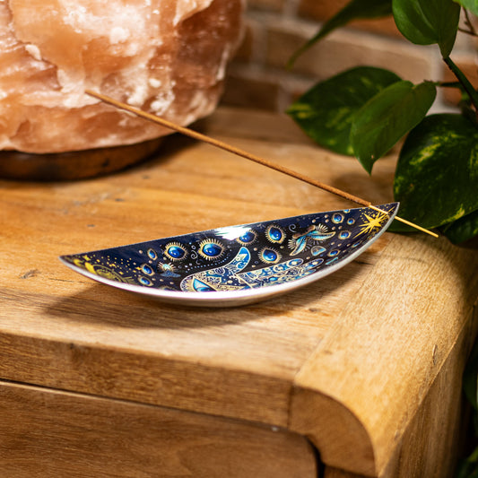 Räucherschale – Aluminium emailliert Blaue Hamsa