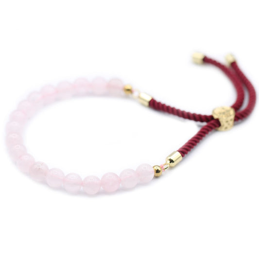 Armband – Edelstein Schnur vergoldet bordeaux – Rosenquarz