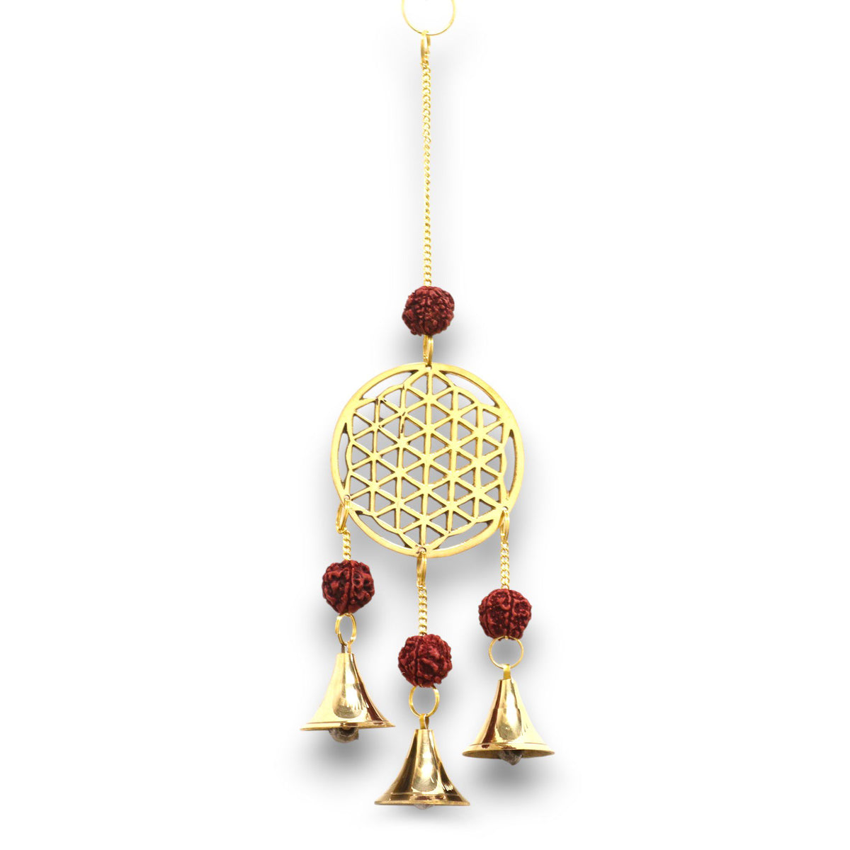 Glockenspiel – Messing Blume des Lebens mit Rudraksha – 3 Glocken