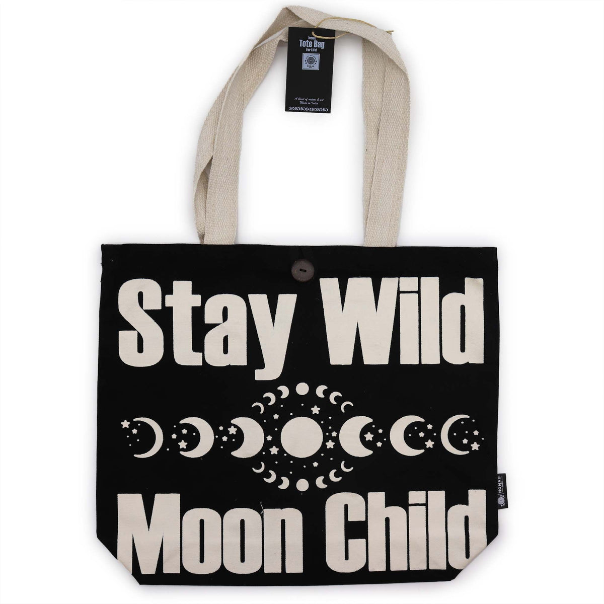 Einkaufstasche Baumwolle – Stay Wild, Moon Child – schwarz/natur