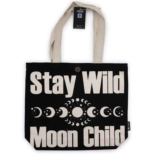 Einkaufstasche Baumwolle – Stay Wild, Moon Child – schwarz/natur