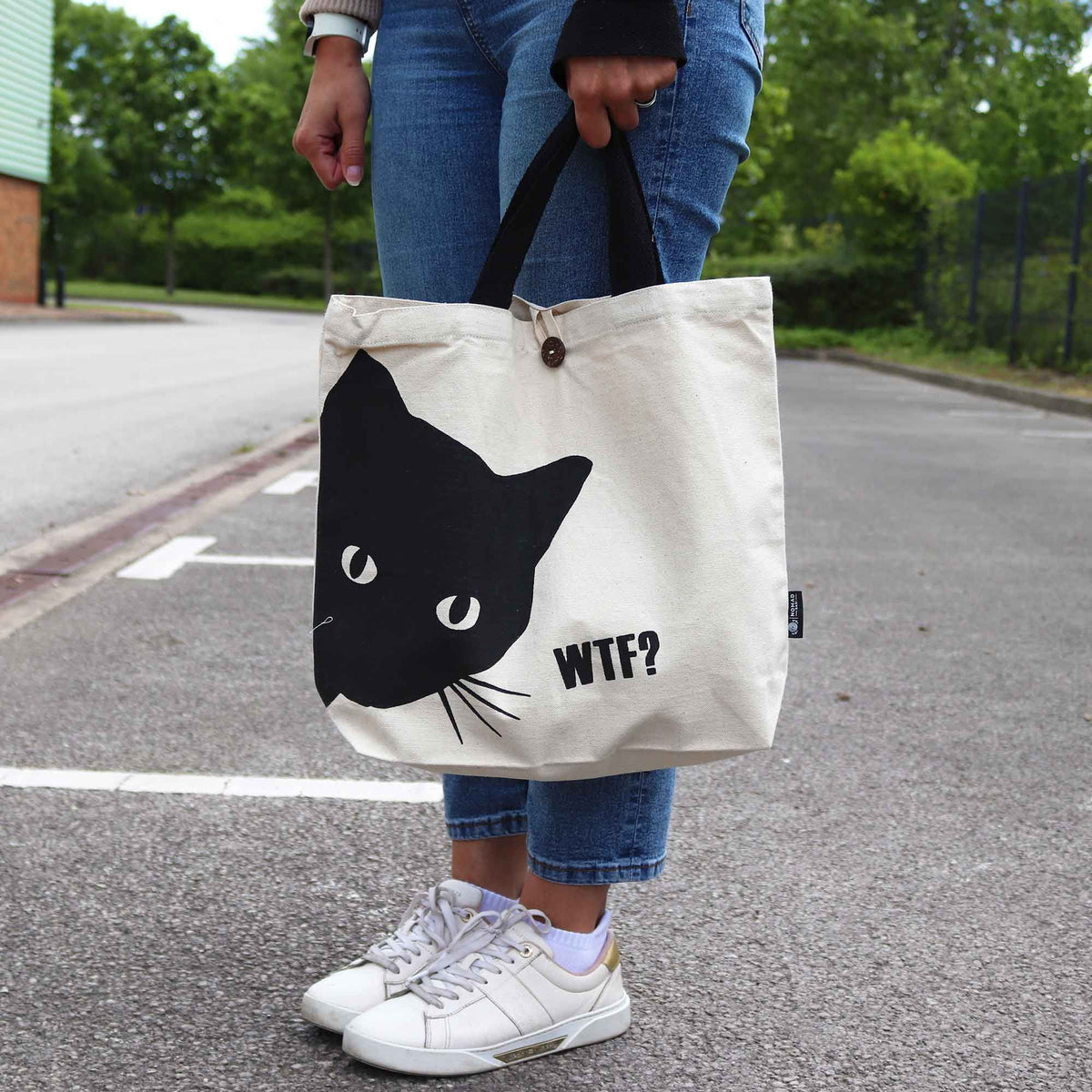 Einkaufstasche Baumwolle – Schwarze Katze – natur