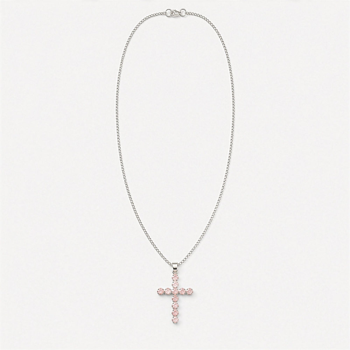 Anhänger – Devotional versilbert Kette – Rosenquarz-Kreuz