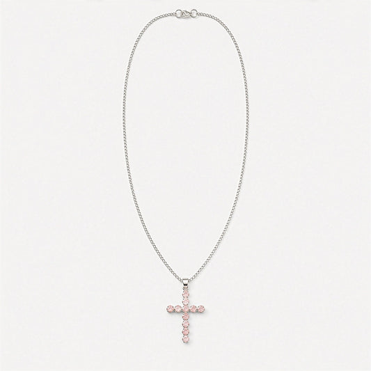 Anhänger – Devotional versilbert Kette – Rosenquarz-Kreuz