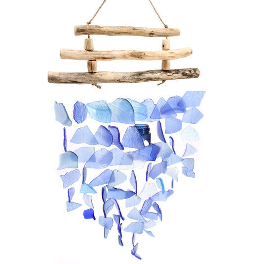 Windspiel aus Recyclingglas – Drei Stäbe Blau