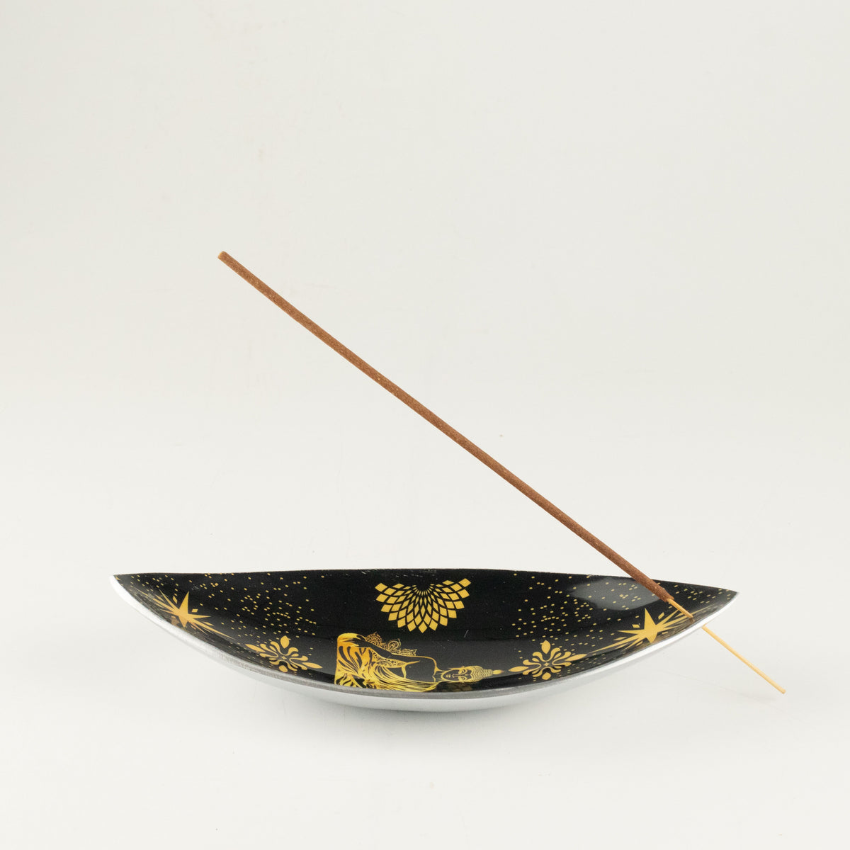 Räucherschale – Aluminium emailliert Gold & Schwarz Buddha