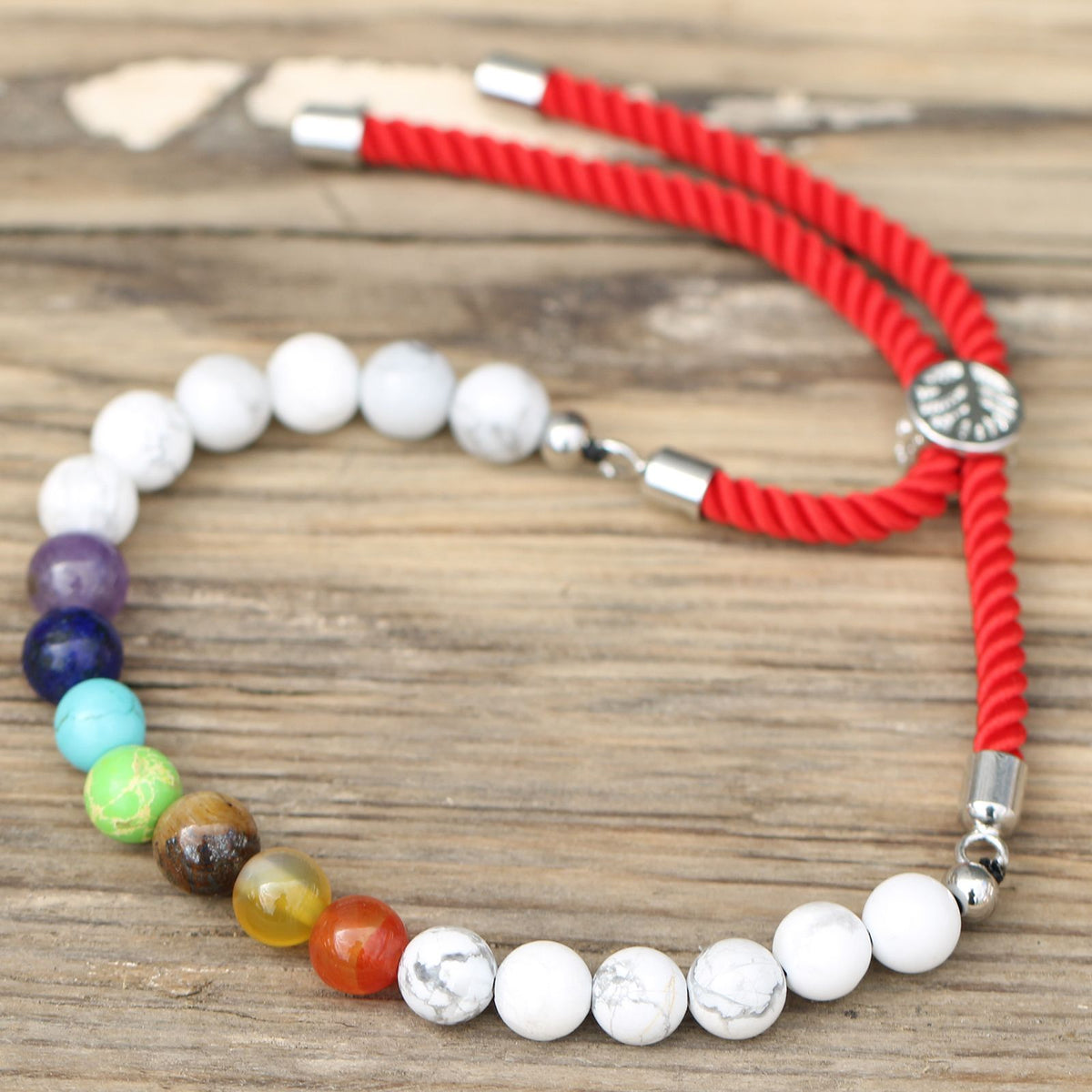 Armband – Edelstein Schnur versilbert rot – Howlith Chakra