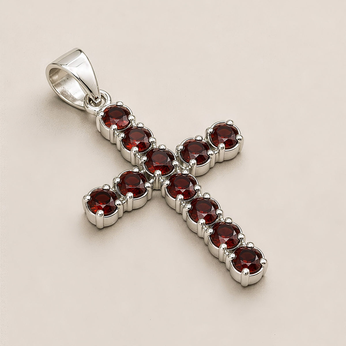 Anhänger – Devotional versilbert Kette – Granat-Kreuz