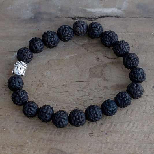 Rudraksha-Armreif Mala mit Buddha – Dunkel