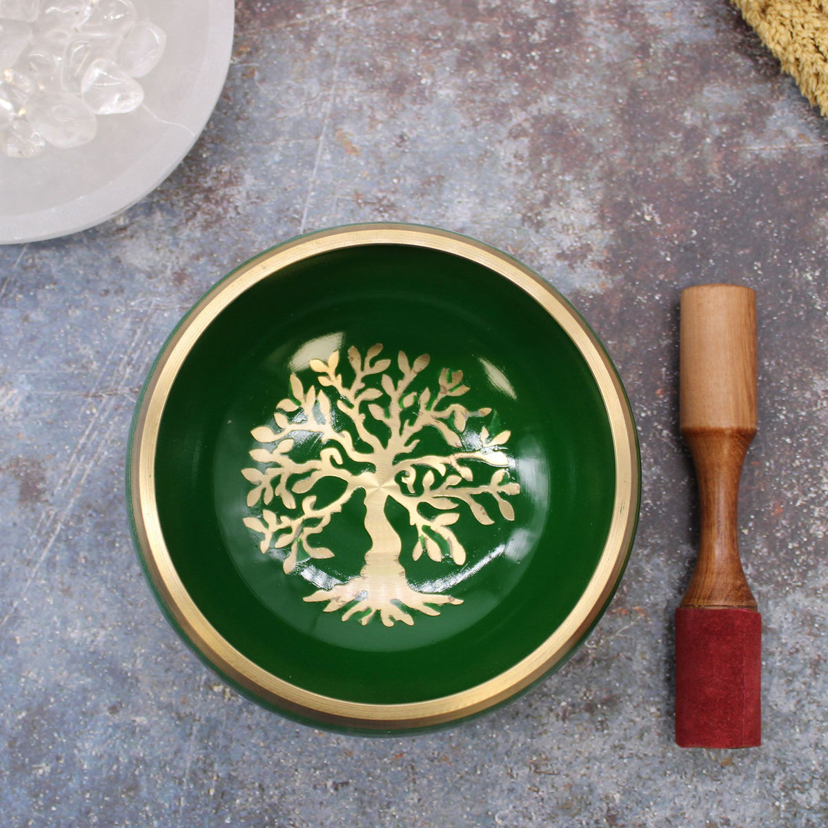 Klangschalen-Set – Lebensbaum grün – 14 cm