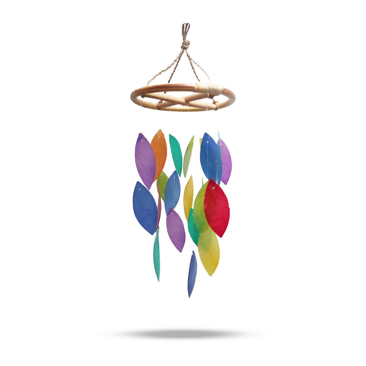Windspiel Capiz – Regenbogenblätter & Bambus
