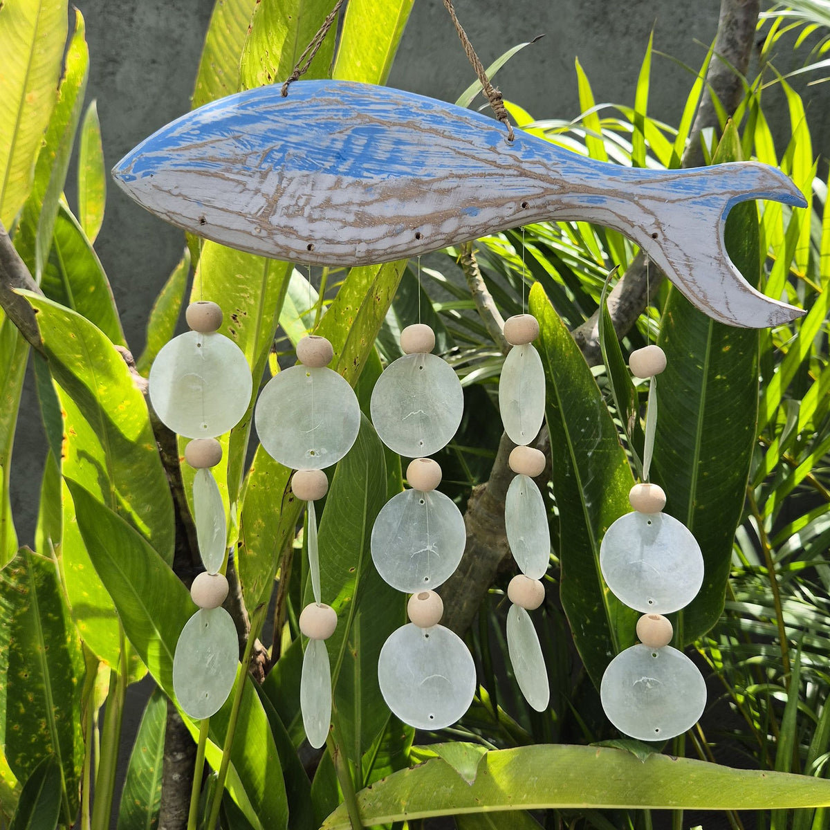 Windspiel Capiz – Fisch bluewash