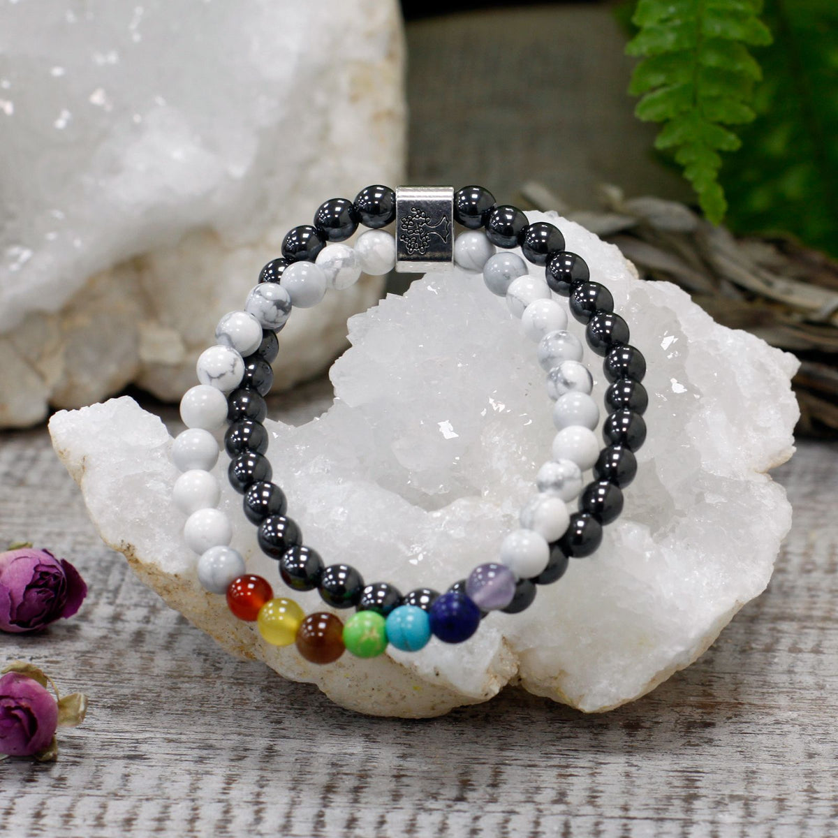 Armband – Magnet-Edelstein Chakra Howlith weiß