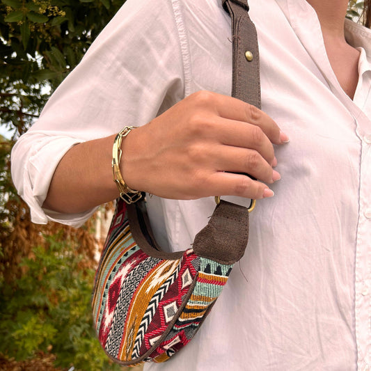 Hobo-Tasche – Jacquard – Brauntöne