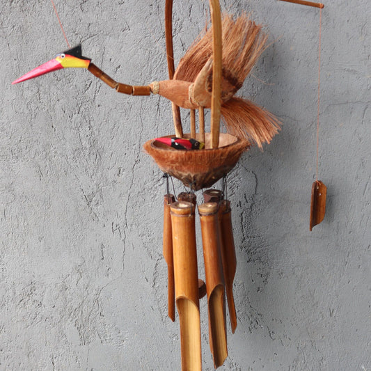 Bambus-Windspiel – Henne mit Küken