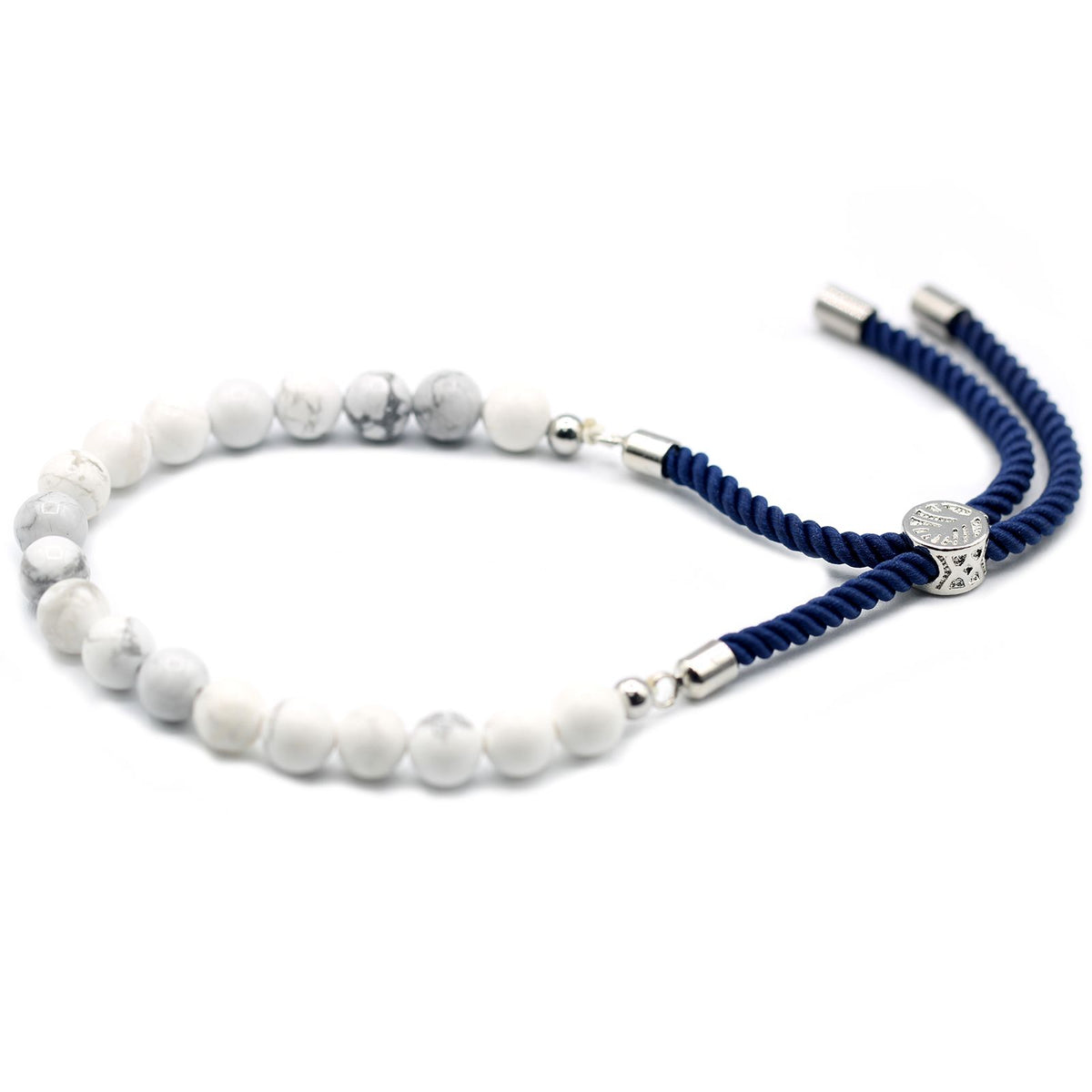 Armband – Edelstein Schnur versilbert navy – Weißer Howlith