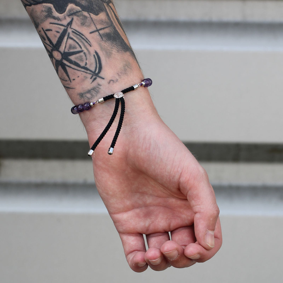 Armband – Edelstein Schnur versilbert anthrazit – Dalmatiner-Jaspis