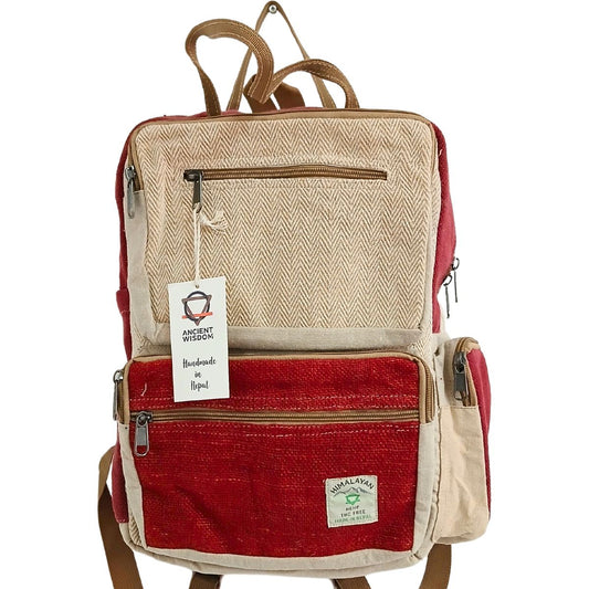 Rucksack – Hanf kastenförmig weinrot-creme – groß