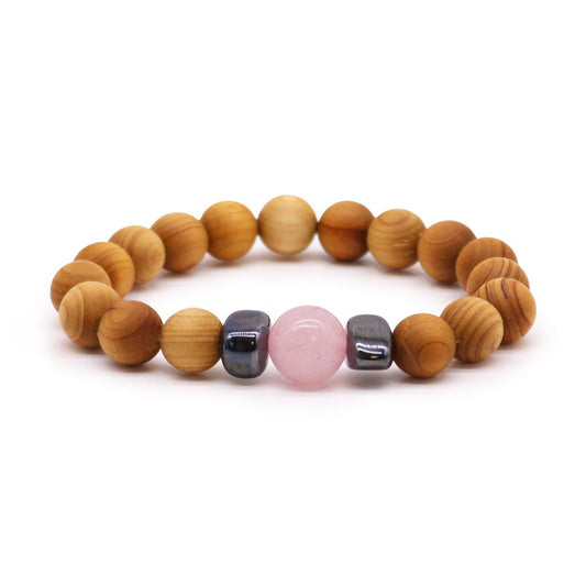 Armreif – Zedernholz Herzchakra Rosenquarz