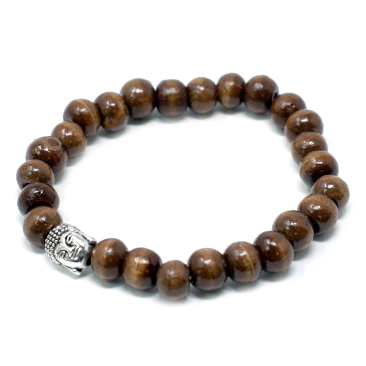 Armreif – Holzperlen braun mit Buddha