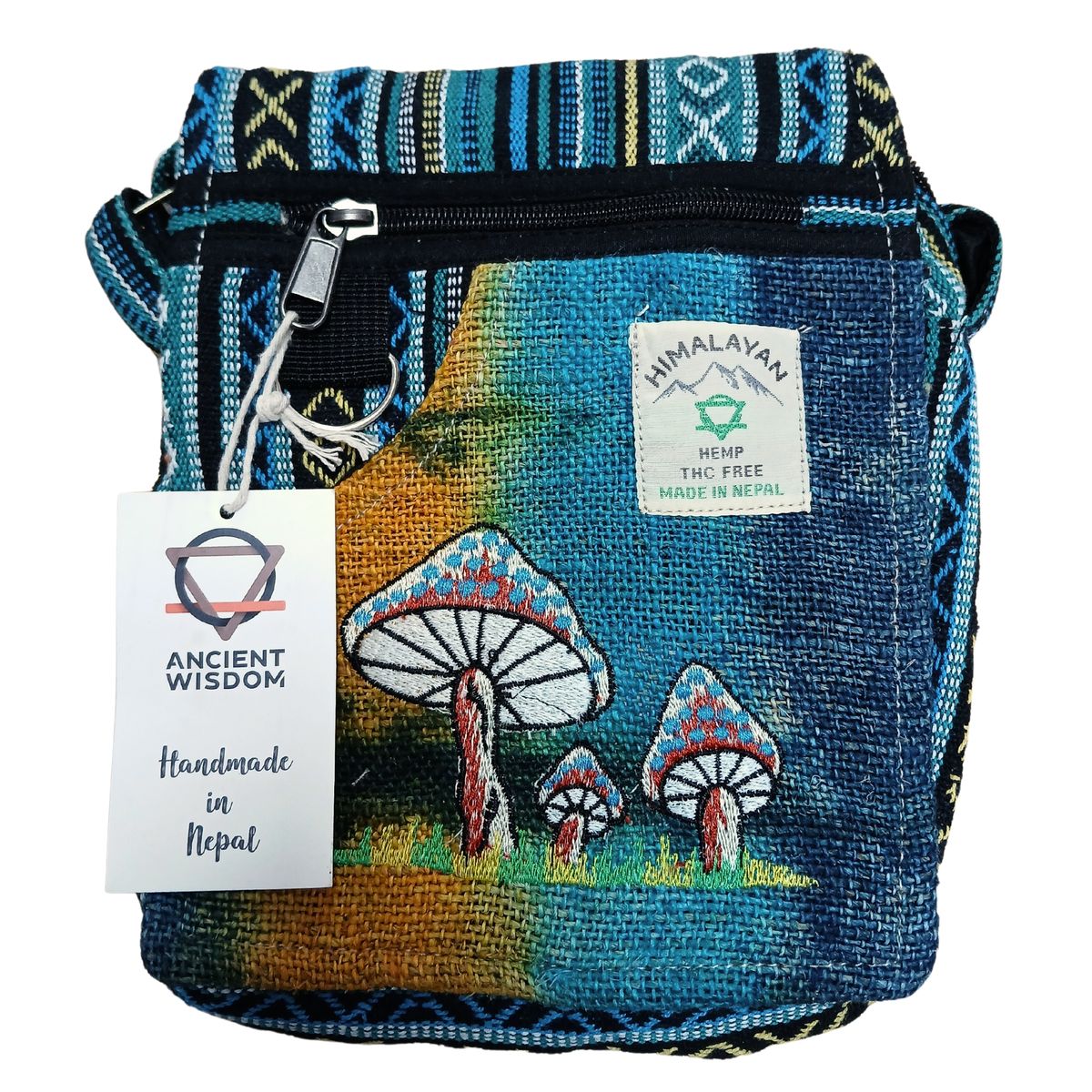 Partytasche – Hanf Pilz-Stickerei grün