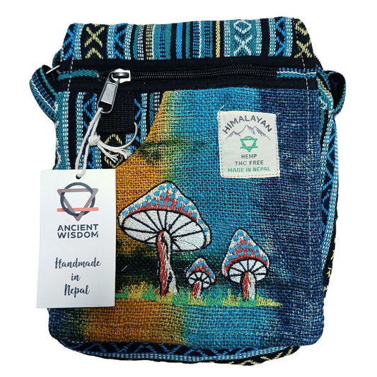 Partytasche – Hanf Pilz-Stickerei grün