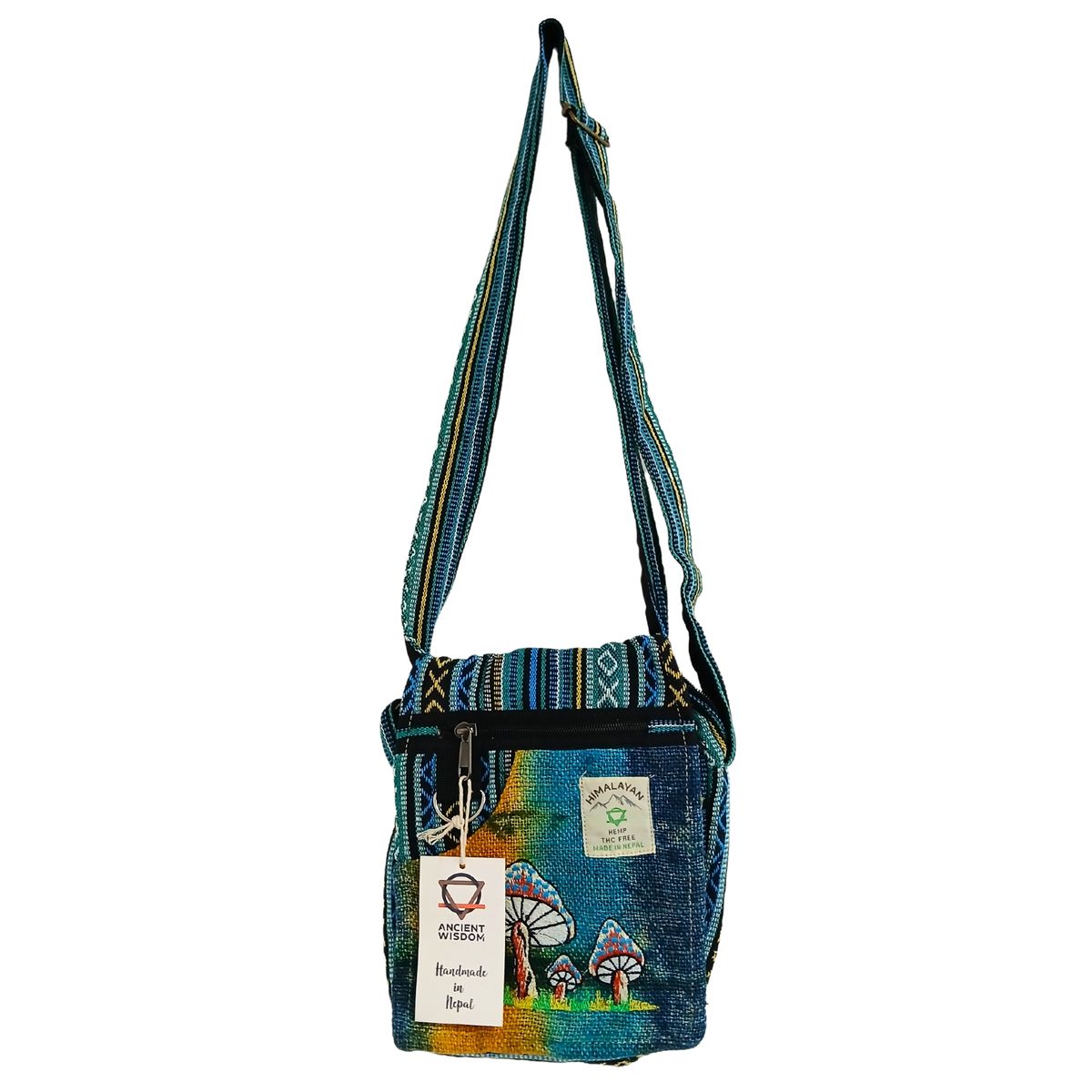 Partytasche – Hanf Pilz-Stickerei grün