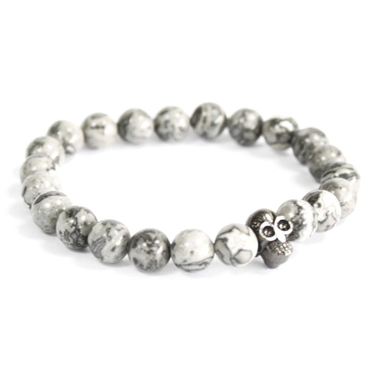 Armband – Boho Zinnschädel grauer Achat